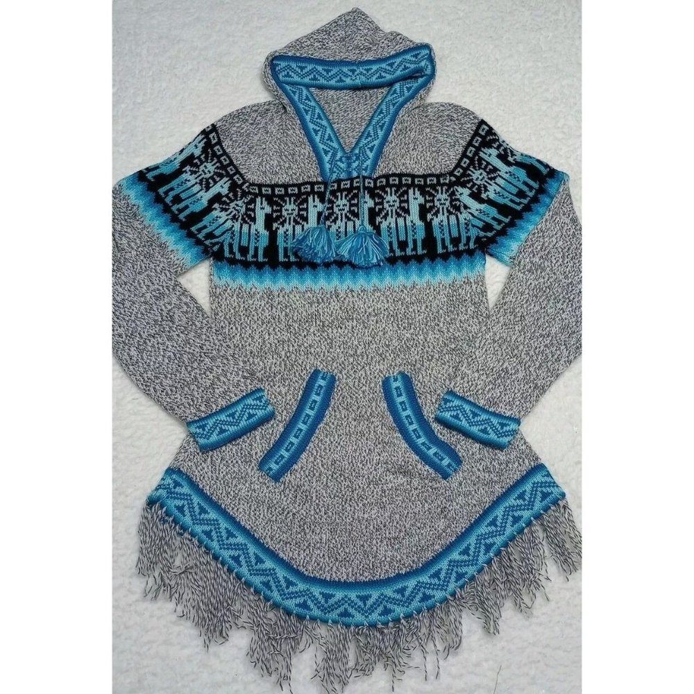 Ecologic Arts 100% Alpaca Wool Sweater Size Large Pullover Turquois/Gray Soft